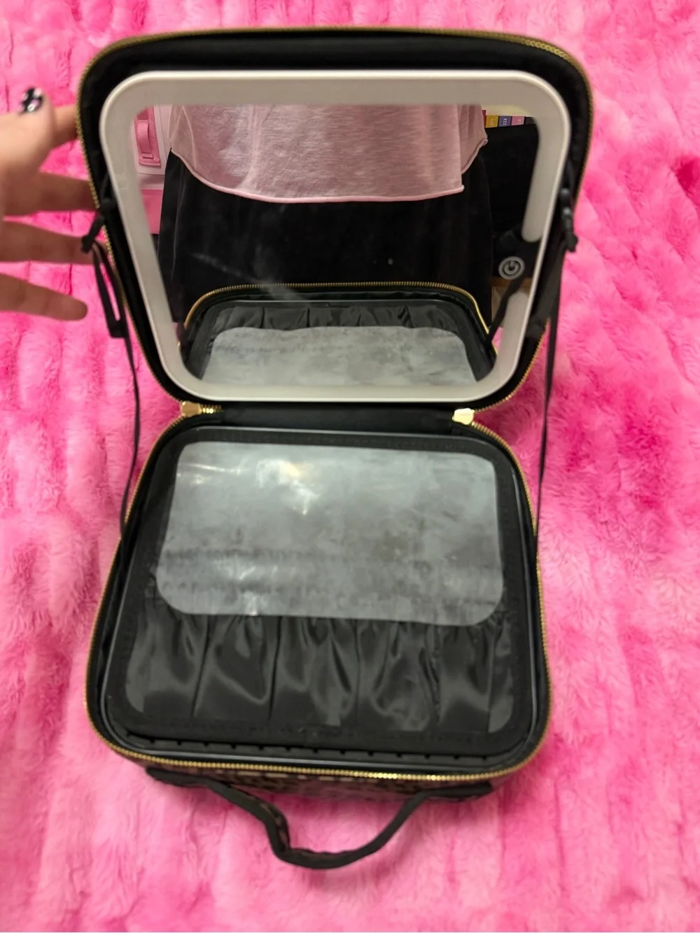 Brown Leopard Print Cosmetic Case with Gold Logo